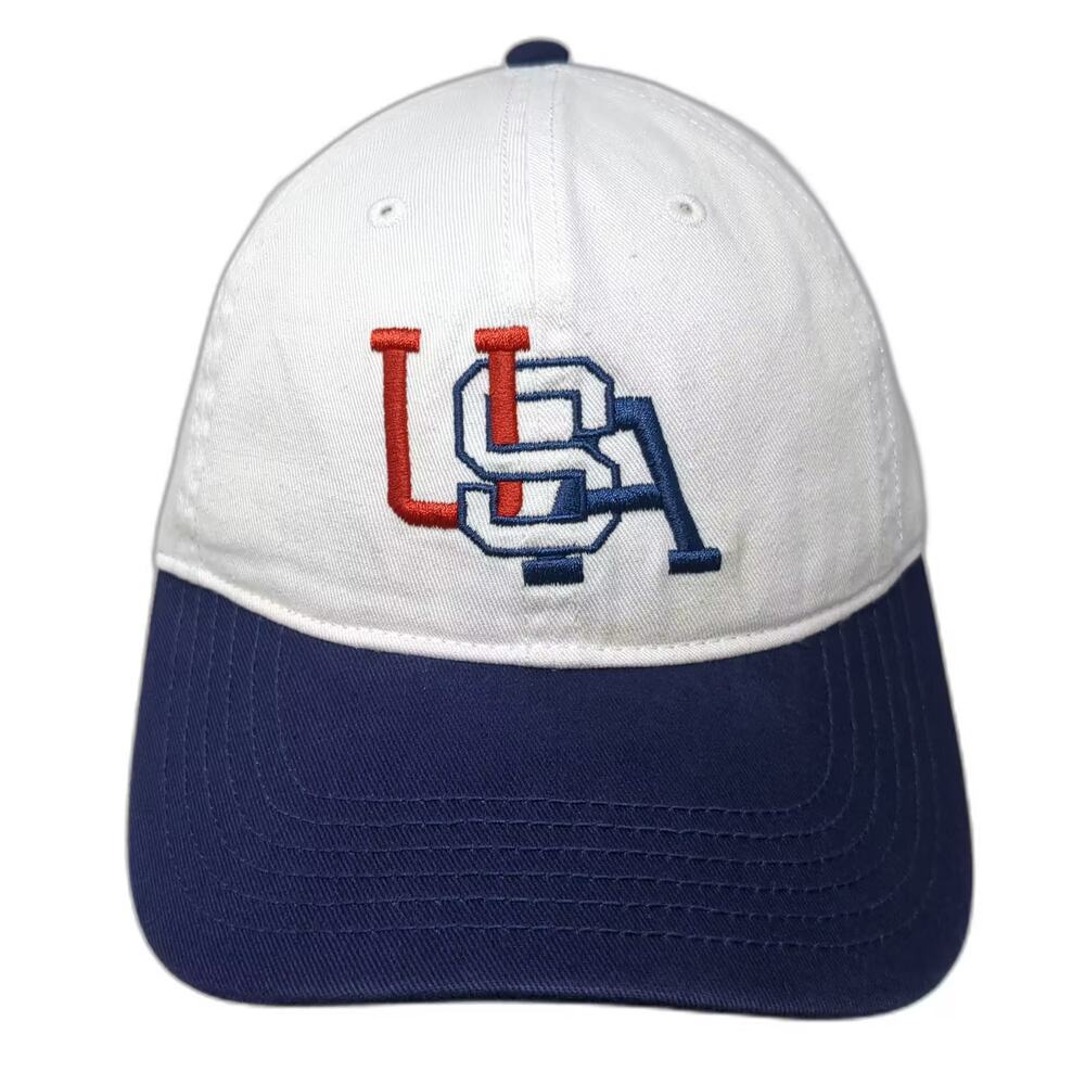 Mighty Fine Baseball Cap White Blue OS Embroidered USA Logo Slideback Cotton Hat
